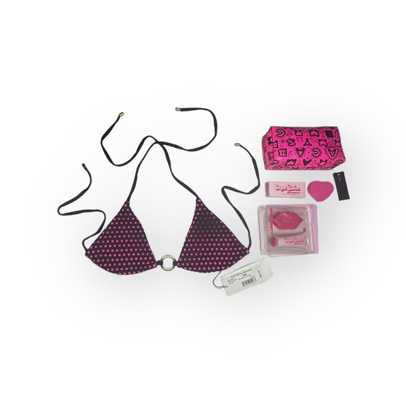 new Beach Bunny ✶ Locals Only Bikini Top ✶ Pink with Black Mesh Overlay ✶ Dots - Picture 5 of 16